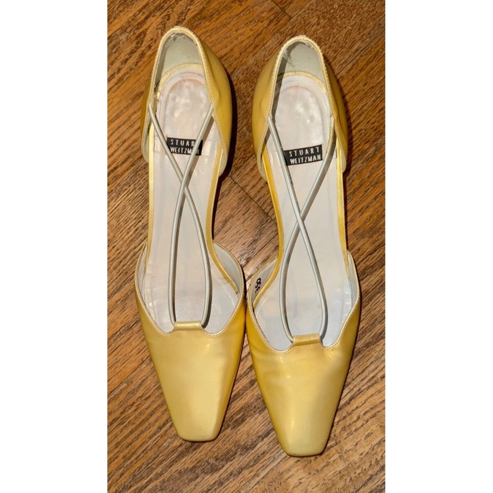 Vintage Stuart Weitzman size 7.5 AA Tubex yellow block heel slip on square toe - Picture 1 of 7